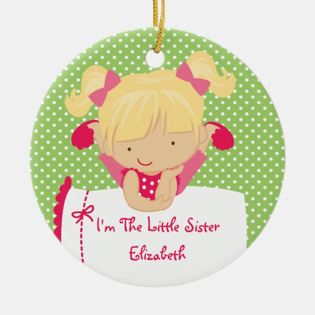 Little Sister Christmas Ornament Sweet Blonde Girl (Front)