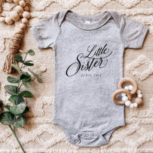 Little Sister Custom Due Date Announcement Baby Bodysuit
