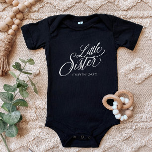 Little Sister Custom Due Date Announcement Baby Bodysuit