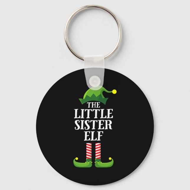 Little Sister Elf Matching Family Group Christmas  Key Ring (Front)