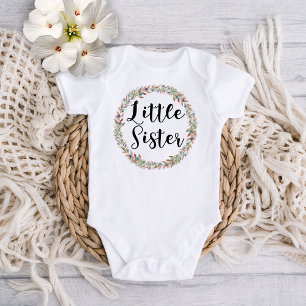 Little Sister Floral Wreath Baby Bodysuit