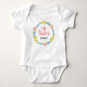 Little Sister Floral Wreath Baby Bodysuit