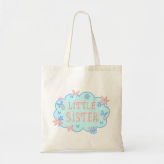 Little Sister Flower Butterfly Blue Design Tote Bag