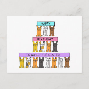 Little Sister Happy Birthday Cute Cats Postcard