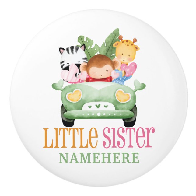Little Sister Jungle Safari Animals Friends on Car Ceramic Knob (Front)