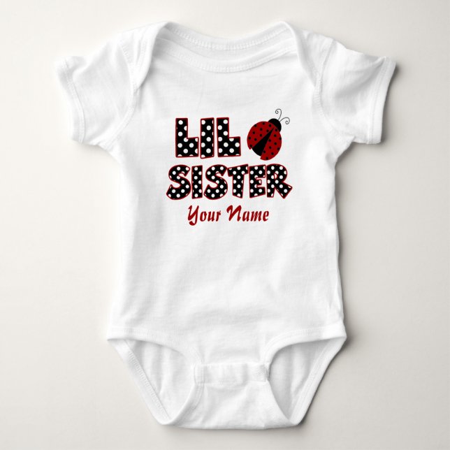 Little Sister Ladybug Personalised T-shirt Baby Bodysuit (Front)