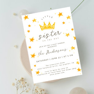 Little Sister On The Way Boho Stars Baby Shower Invitation