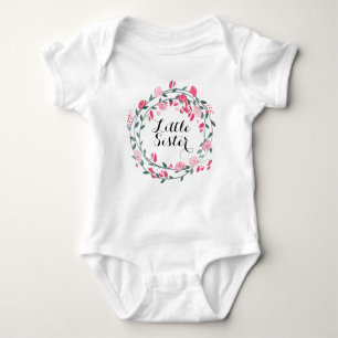 Little Sister or Flower Girl Pink Peony Wreath Baby Bodysuit