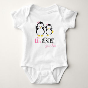 Little Sister Penguin Personalised Pink Shirt