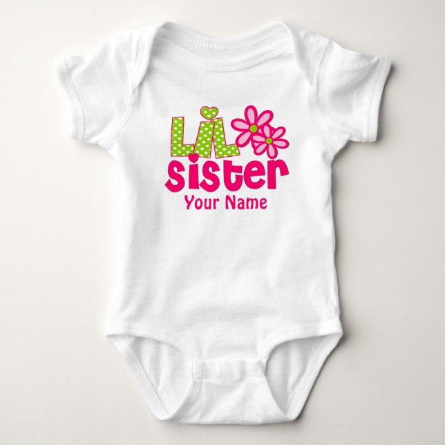 Little Sister Pink and Green Personalised Shirt (Front)