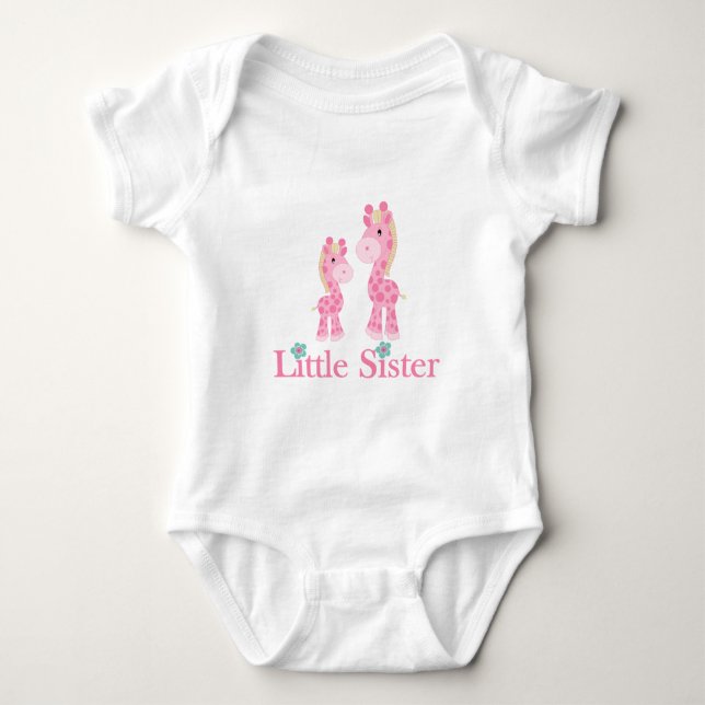 Little Sister Pink Giraffes Baby Bodysuit (Front)