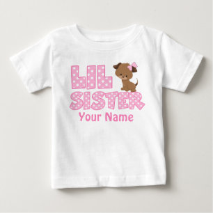Little Sister Pink Puppy Personalised T Shirt