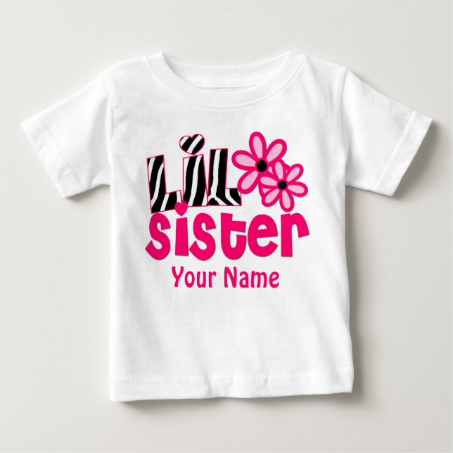 Little Sister Pink Zebra Personalised Shirt (Front)
