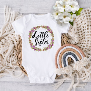 Little Sister Purple Flower Wreath Baby Bodysuit