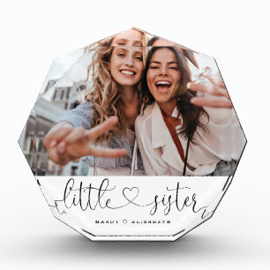 Little Sister Script Sister Gift Photo Keepsake Block