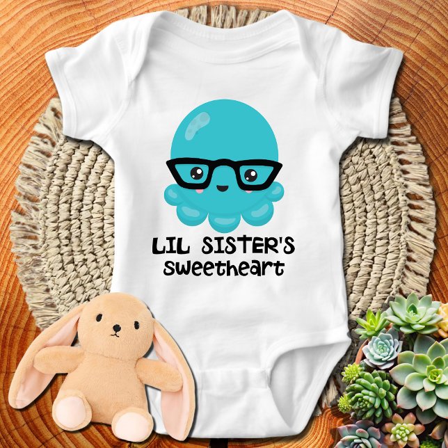 Little Sister Sweetheart Kawaii Blue Octopus Baby Bodysuit (Creator Uploaded)