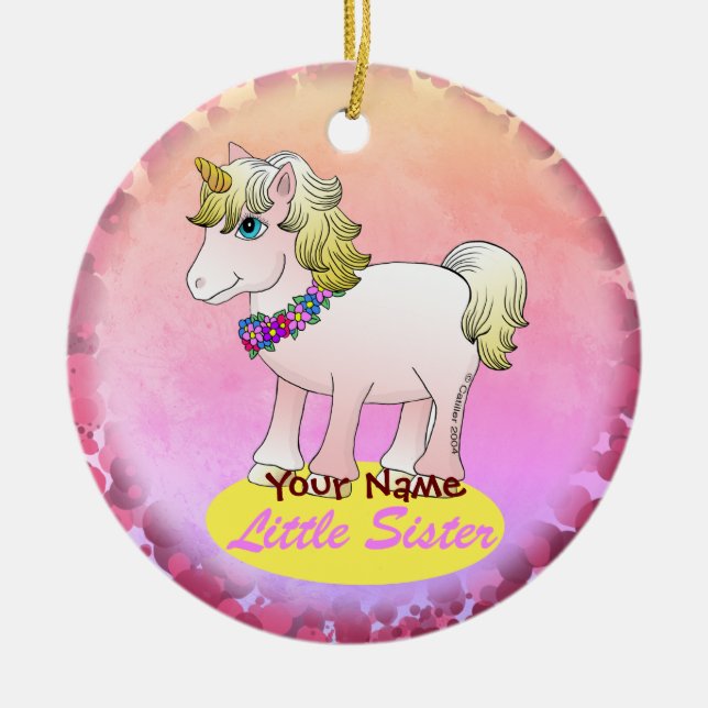 Little Sister Unicorn Ceramic Tree Decoration (Front)