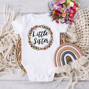Little Sister Violet Flower Wreath Baby Bodysuit