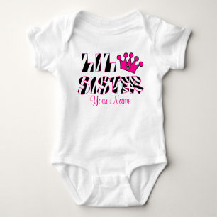 Little Sister Zebra Print Personalised T-shirt Baby Bodysuit