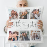 Little Sisters Script Sisters Gift Photo Collage Cushion<br><div class="desc">A special and memorable photo collage gift for your little sister. The design features a six-photo collage layout to display six of your own special photos. "Little Sister" is designed in stylish black script calligraphy and customised with sister's names. Send a memorable and special gift to your little sister that...</div>
