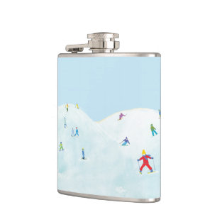 Little Skiers On Snowy Hill  Hip Flask