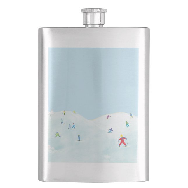 Little Skiers On Snowy Hill  Hip Flask (Front)
