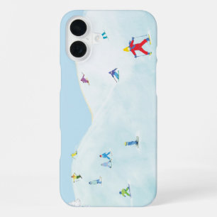 Little Skiers On Snowy Hill iPhone 16 Plus Case