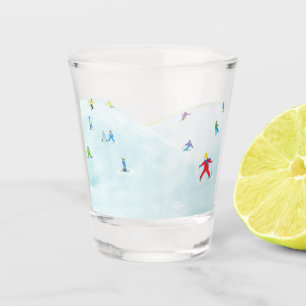 Little Skiers On Snowy Hill  Shot Glass