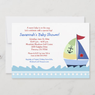 Little Skipper Sailboat 5x7 Baby Shower Invitation