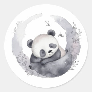 Little Sleepy Watercolor Baby Panda Bear Classic Round Sticker