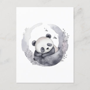 Little Sleepy Watercolor Baby Panda Bear Postcard