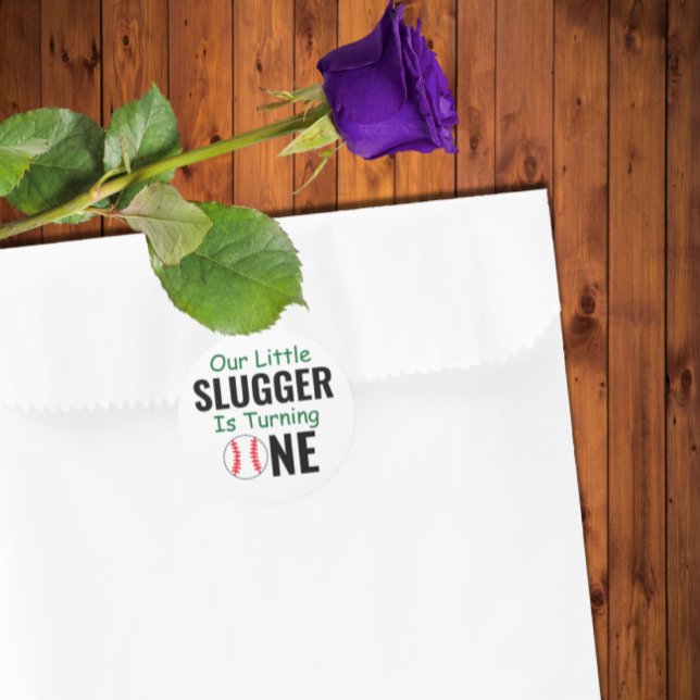 Little Slugger Baseball 1st Birthday Classic Round Sticker (Creator Uploaded)