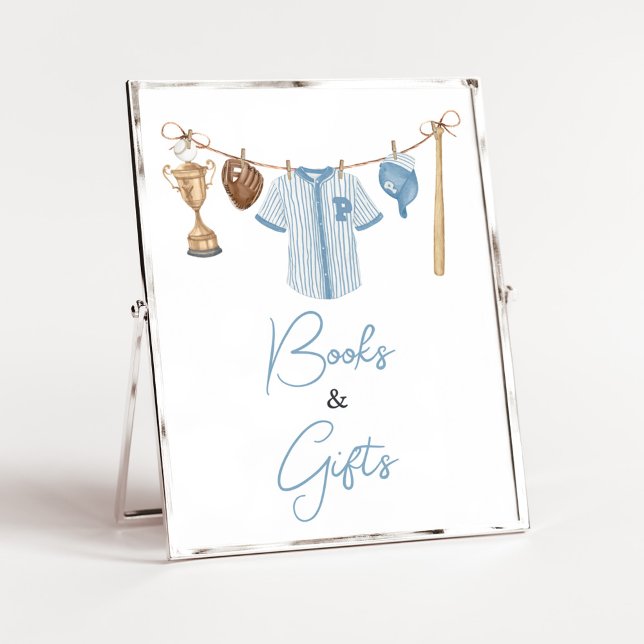 Little Slugger Baseball Baby Shower Books & Gifts Poster (Baseball Little Slugger Baby Shower Books and Gifts Sign)