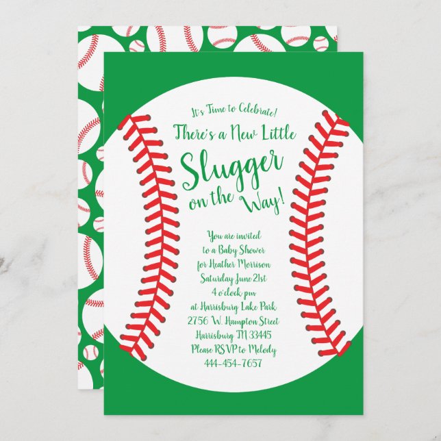 Little Slugger Baseball Baby Shower Gender Neutral Invitation (Front/Back)