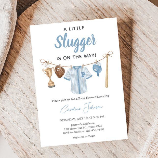Little Slugger Baseball Baby Shower  Invitation (Baseball Little Slugger Baby Shower Invitation)
