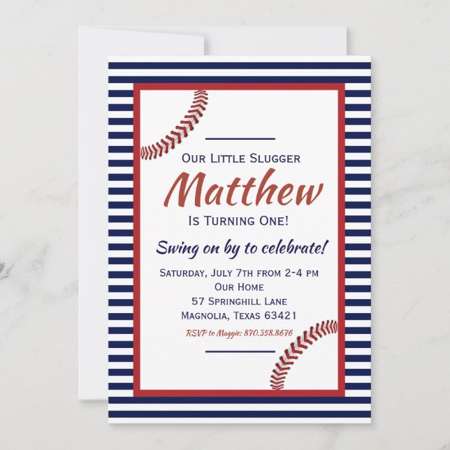 Little Slugger Baseball Birthday Invitation (Front)