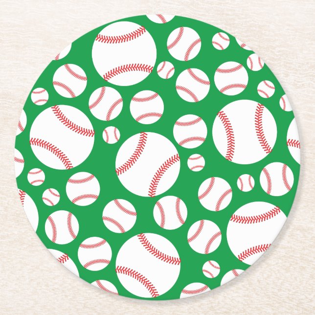 Little Slugger Baseball Birthday Party Round Paper Coaster (Front)