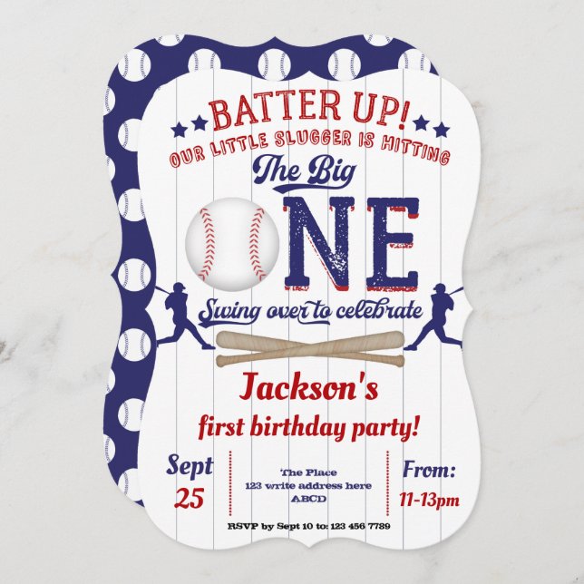Little slugger, Baseball, Boy, First birthday Invitation (Front/Back)