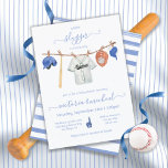 Little slugger Baseball Clothesline Baby Shower In Invitation<br><div class="desc">Little Slugger Baseball Clothesline Baby Shower Invitations. Features watercolor baseball jersey, helmet, sports cap, bat, baseball and glove on clothesline in muted beige, tan and blue colours. All wording can be changed, to any age birthday or to a baby shower. To make more changes go to Personalise this template. On...</div>