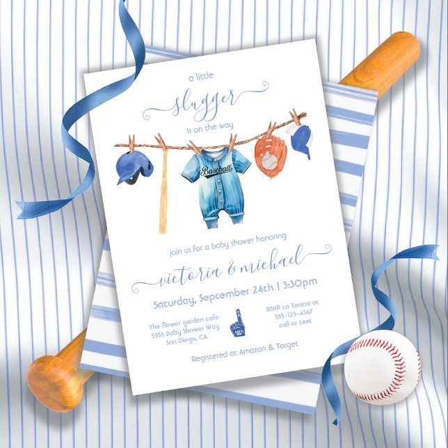 Little slugger Baseball Clothesline Baby Shower In Invitation (Creator Uploaded)