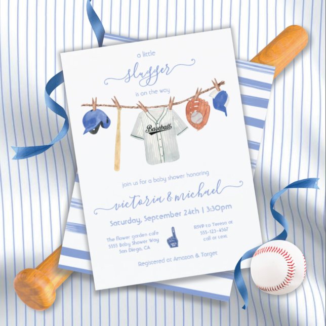 Little slugger Baseball Clothesline Baby Shower In Invitation (Creator Uploaded)
