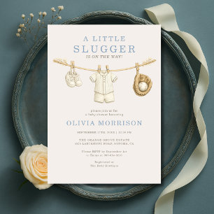 Little Slugger Baseball Clothesline Baby Shower Invitation