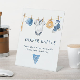 Little Slugger Baseball Clothesline Diaper Raffle Pedestal Sign