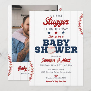 Little Slugger Baseball Photo Baby Shower Invitation