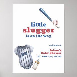 Little Slugger Baseball Shirt Baby Shower Welcome Poster