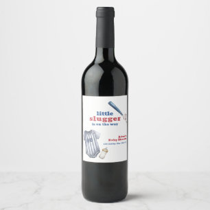 Little Slugger Baseball Shirt Bottle Baby Shower Wine Label