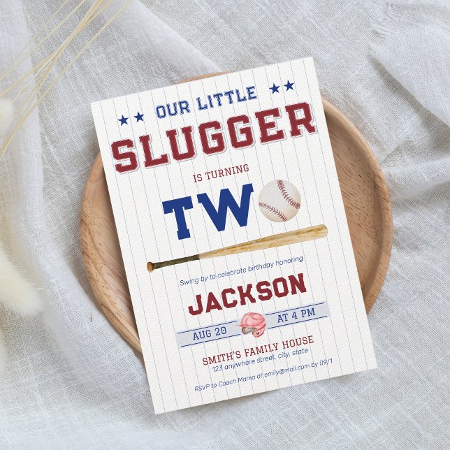 Little Slugger Boy 2nd Birthday Baseball Invitation (Creator Uploaded)