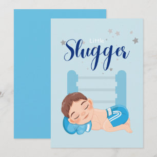 Little slugger boy baby Announcement Card