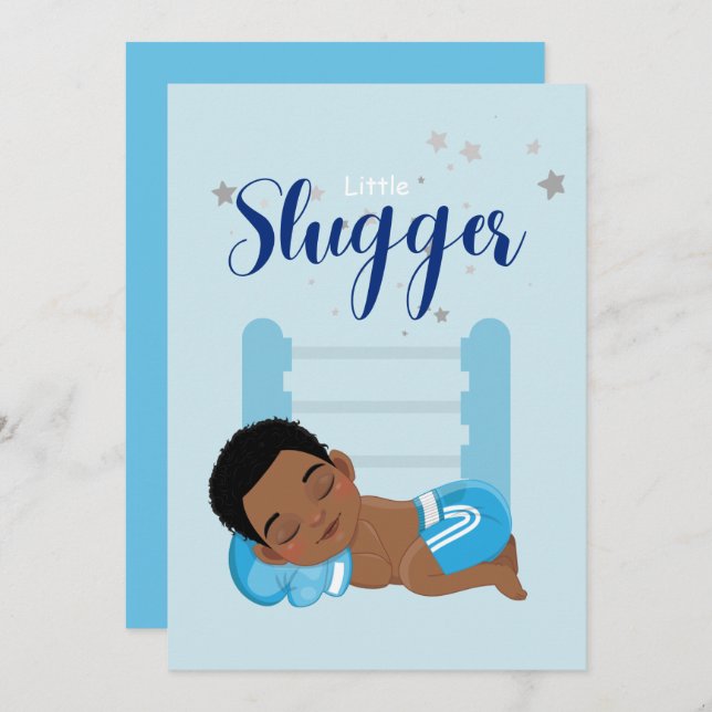 Little slugger boy baby Announcement Card (Front/Back)