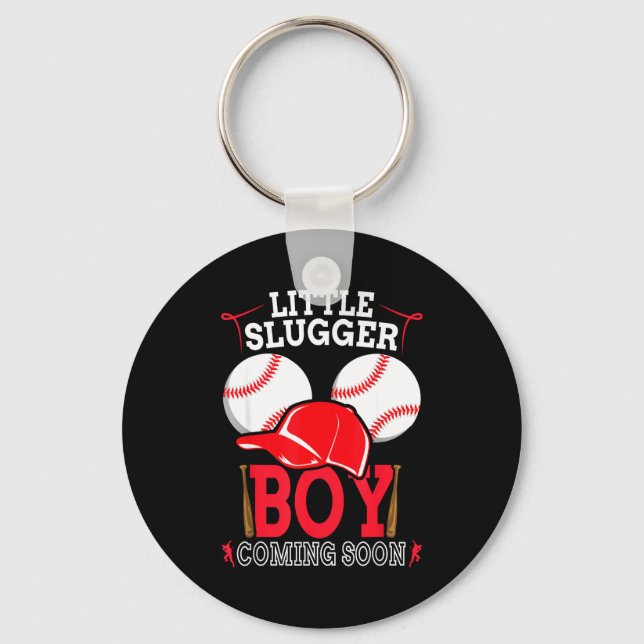 Little Slugger Boy Coming Soon Baby Announcement B Key Ring (Front)